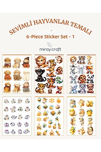 MirayDesign Cute Animals Themed 6-Page Sticker Set – Journal & Planner (12×17...