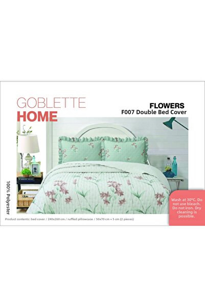 GOBLETTE HOME Flowers Series Double Quilted Bedspread Set - Ruffled Floral Pa...