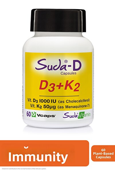 Suda Vitamin فيتامين D3+K2 1000 وحدة دولية، 60 كبسولة لدعم المناعة والعظام وا...