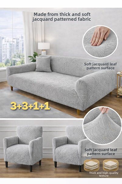 etleshome Husa de canapea elastică jacquard 3 3 1 1 gri |   Husa pentru scaun...