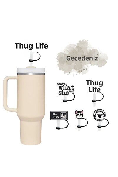 GECEDENİZ Thermos Compatible Straw Stopper Thug Life Black