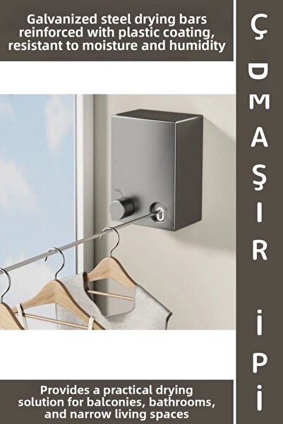 Wintoup حبل غسيل مدمج مقاوم للرطوبة للحمام والشرفة، أنيق وعملي وقابل للسحب لل...