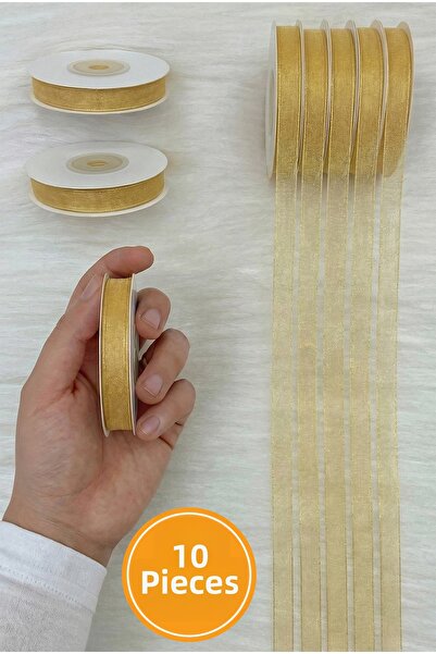 ZEYMERADE 10 bucăți panglică din organza auriu 1 cm 22 m, pachet, logodnă, ze...