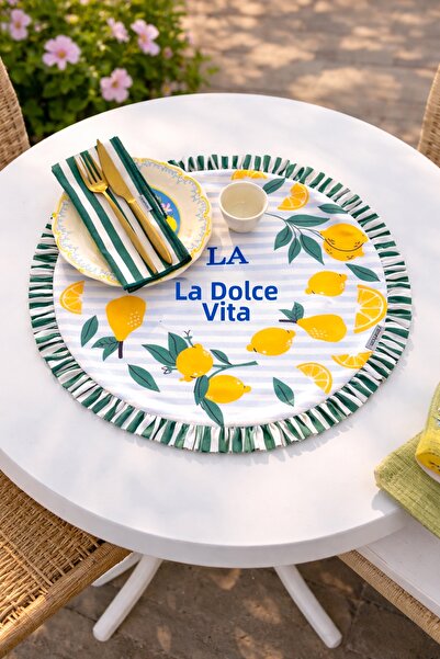 RİTMOHOME Βολάν, Στρογγυλό, Θαλασσινό, Γραπτό, Λεμόνι, Πολύχρωμο, Ριγέ Αμερικ...