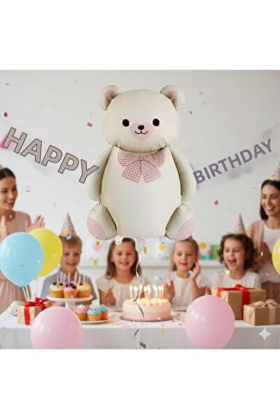 DODOMAR 56.5X90 cm Teddy Bear with Bow Tie Cream Foil Balloon - Birthday Part...
