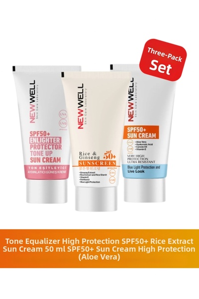 New Well Sunscreen Set of 3 with Rice Extract, Tone Equalizer