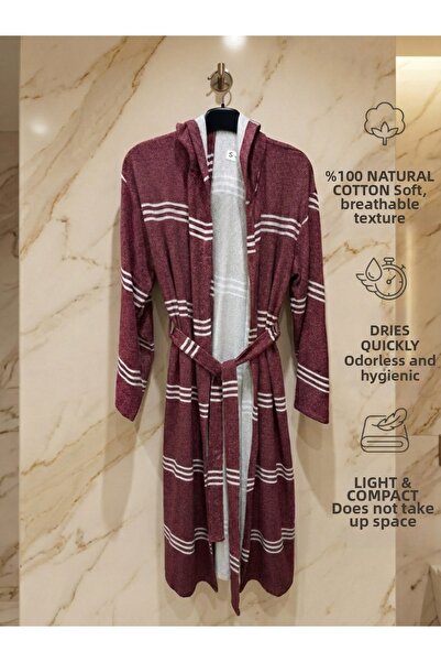TECHTACT 100% Natural Cotton, Unisex Hooded Peshtemal Bathrobe, Quick-Drying,...