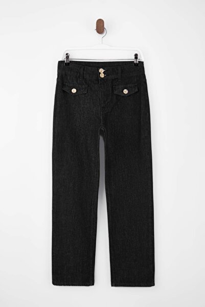 Trendyol Collection Schwarze High-Waist-Jeans in voller Länge aus 100 % Baumw...