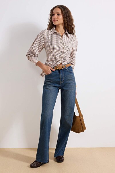 Trendyol Collection Blaue High-Waist-Jeans aus 100 % Baumwolle ohne Stretch, ...