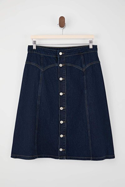 Trendyol Collection Blauer, detaillierter Midi-Rock aus 100 % Baumwoll-Denim ...