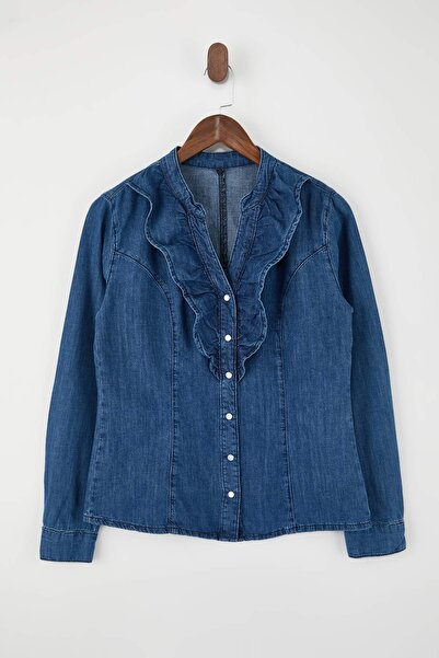 Trendyol Collection Blue Peter Pan collar 100% Cotton Denim Shirt Twoss26Go00027