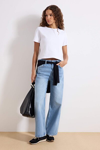 Trendyol Collection Blaue Jeans mit verstellbarer Taille und hoher Taille und...