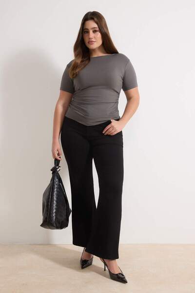 Trendyol Curve Bluză antracit din viscoză Ribana din material subțire mărime ...
