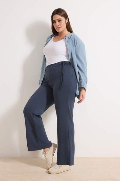 Trendyol Curve Anthracite Waist Tie Detailed Flowy Soft Fabric Plus Size Swea...