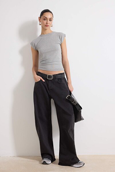 Trendyol Collection Gri Melange Premium Viscose/Țesătură moale Fitted/ mulat ...