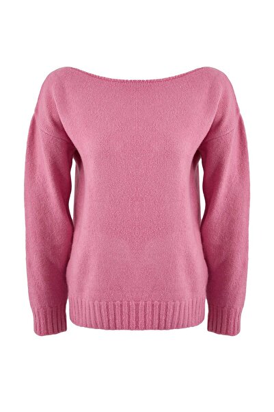 Trendyol Collection Rosafarbener Basic-Strickpullover aus Wolle mit U-Boot-Au...