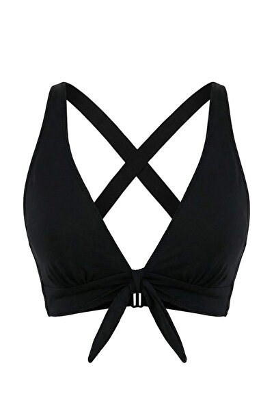 Trendyol Collection Black Triangle Bow Back Detailed Covered Bikini Top Tbess...