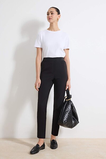 Trendyol Collection Black Elastic Waist Woven Cigarette Pants Twoss26Pl00059