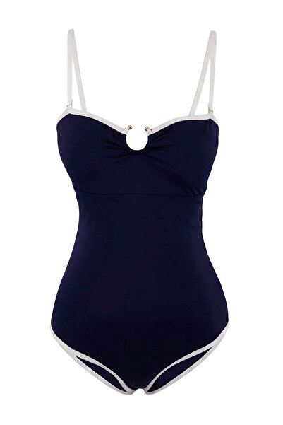 Trendyol Collection Dark Navy Color Block Strapless Covered Regular Swimsuit ...