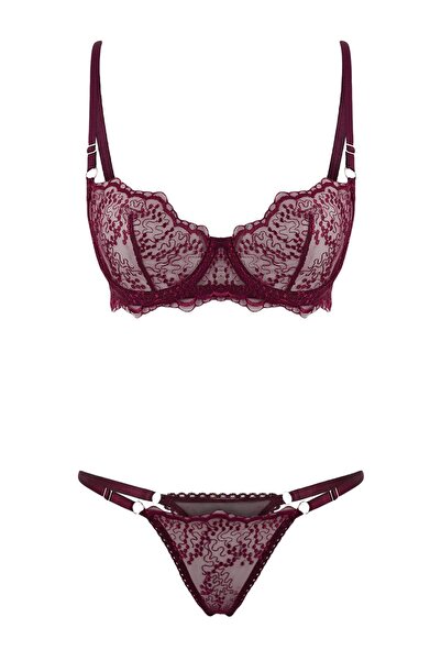 Trendyol Collection Burgunderrotes, besticktes, florales, kappenloses Unterwä...