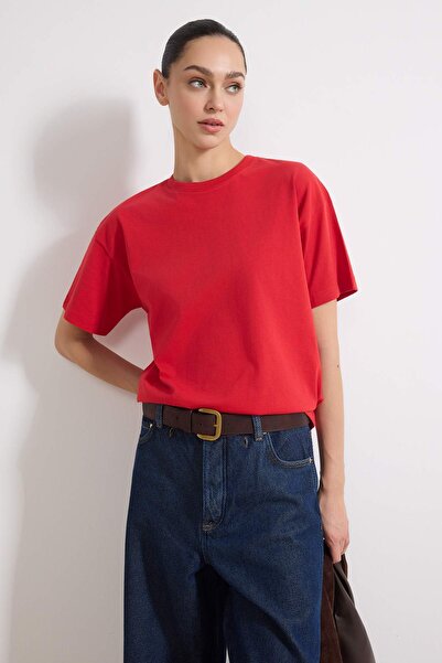 Trendyol Collection Roșu 100% bumbac gros Premium supradimensionat /Cutter la...