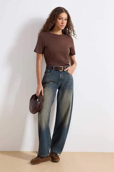 Trendyol Collection Більш екологічні джинси Koyu Mavi Normal Bel Loose Baggy ...