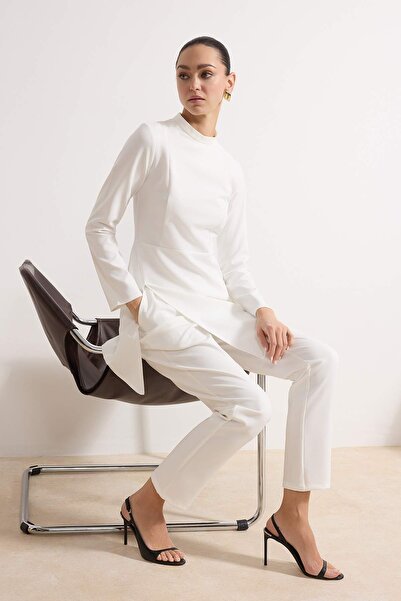 Trendyol Modest Ecru Skirt with Slit Detail at the Hem - Top and Skirt Set Tc...