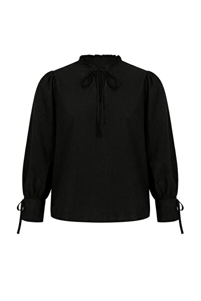 Trendyol Curve Black Voile Woven Plus Size Blouse