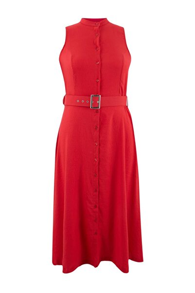 Trendyol Curve Rochie roșie țesută cu aerobină Plus Size