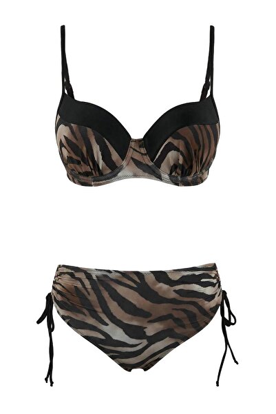 Trendyol Collection Σετ μπικίνι με λεοπάρ σχέδιο και χρωματικό μπλοκ, με κάλυ...