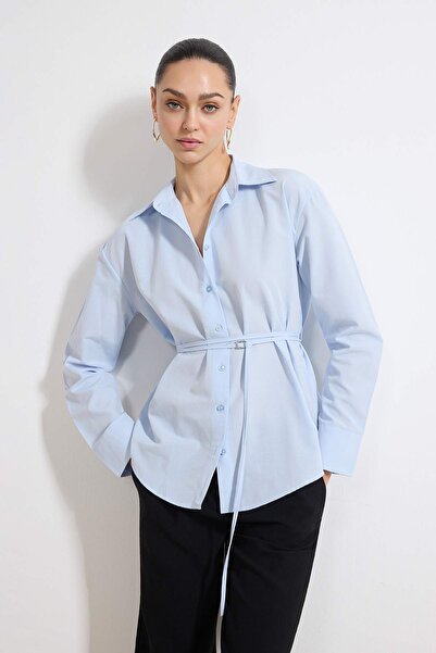 Trendyol Collection Light Blue Belt Detailed Shirt Twoss26Go00076