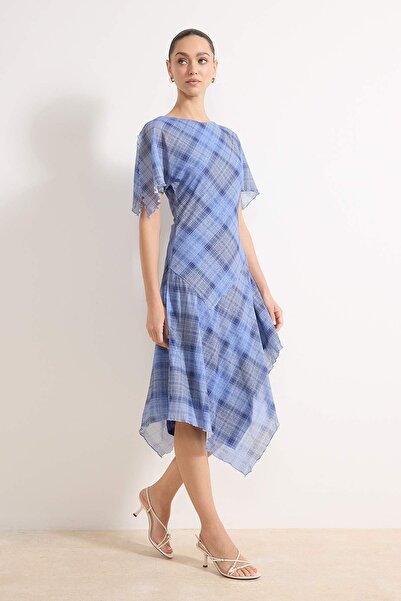 Trendyol Collection Multi-Colored Plaid Angel Sleeve Short Sleeve Flounced/Ru...