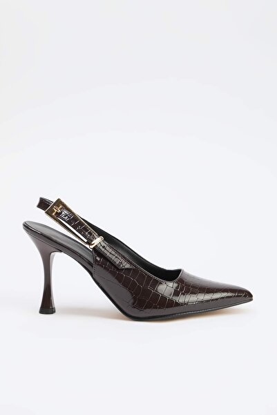 TRENDYOL SHOES Braune Krokodilleder 9 cm Damen Klassische Schuhe mit Absatz T...