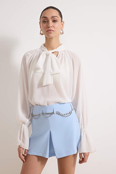 Trendyol Collection Light Blue Mini Chain Belt Detailed Shorts & Bermuda Twos...