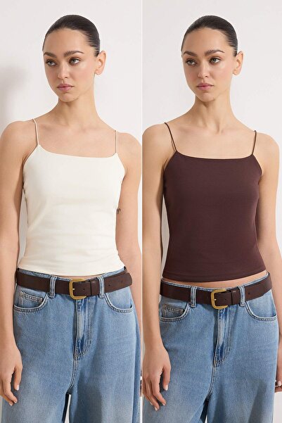 Trendyol Collection Brown-Stone Strap Regular Length Bodycon Stretchy 2-Pack ...