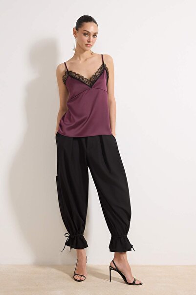 Trendyol Collection Purple Lace Paneled Satin Party Blouse Tprss26Bz00037