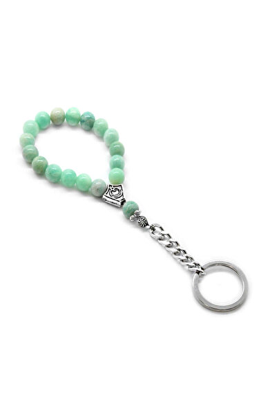 Tesbihane Amazonite Natural Stone-chrome Steel Combination Rosary Keychain