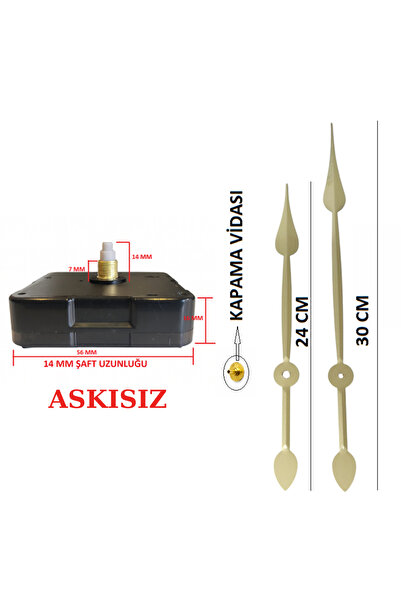 EXİZ TİCARET Sessiz Duvar Saati Mekanizması Qurtz Askısız 14 mm Şaft (60 cm -...