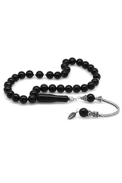 Tesbihane 925 Ayar Gümüş Püsküllü Küre Kesim Süleyman Akik Doğaltaş Tesbih