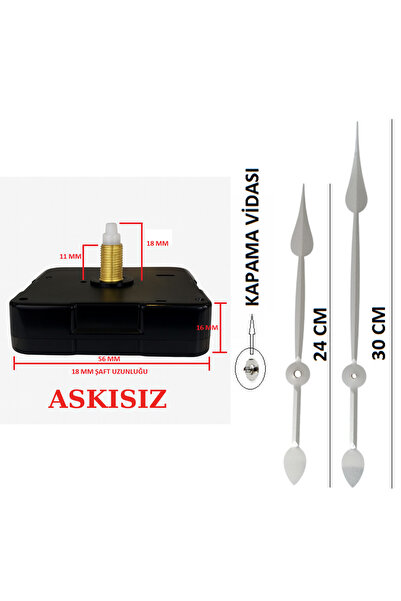 EXİZ TİCARET Sessiz Duvar Saati Mekanizması Qurtz Askısız 18 Mm Şaft (60 CM -...