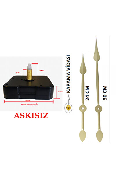 EXİZ TİCARET Sessiz Duvar Saati Mekanizması Qurtz Askısız 22 Mm Şaft (60 CM -...