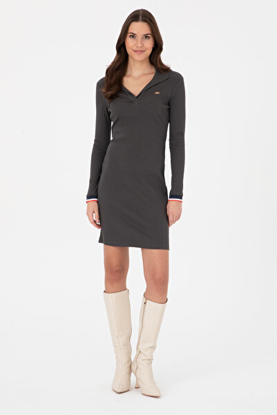 U.S. Polo Assn. Kadın Antrasit Polo Yaka Mini Boy Örme Elbise 50299041-VR006