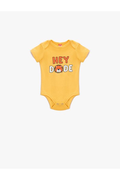 Koton Printed Short Sleeve Snap Fastener Bodysuit Cotton