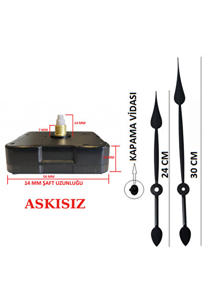 EXİZ TİCARET Sessiz Duvar Saati Mekanizması Qurtz Askısız 14 mm Şaft (60 cm -...