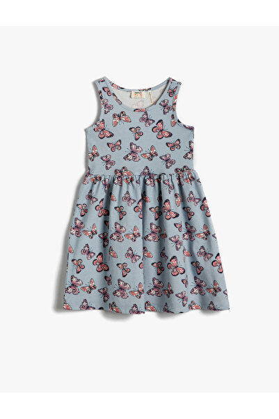 Koton Χτενισμένο βαμβακερό φόρεμα Butterfly με τύπωμα Αμάνικο βαμβακερό λαιμό...