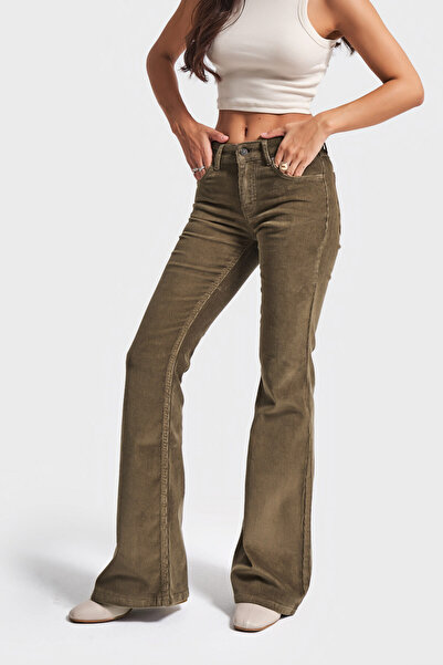 it's basic Γυναικείο χακί χρώμα 26w5-82 Παντελόνι με χαμηλή μέση γραμμή Flare...