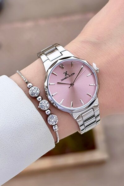 Daniel Klein Women's Watch and Bracelet with Dial Pink Cord Gray Color Adjust...