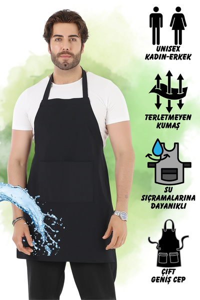 Biz Class مريلة مطبخ Chef Waiter Cafe Cook Barista سوداء مع مريلة مطعم Pocket...