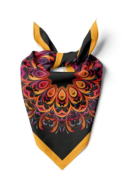 Modabutik Z35 Kadın Egzotik Desenli Bandana 50x50 Sarı Mor DG0309-22