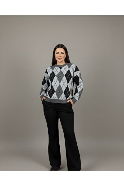 Mess Trend Tarzınla Fark Yarat Diamond Patterned Oversize Sweater